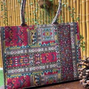 Funky traditional pink tote bag large