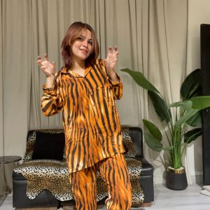 Brown Printed Linen Night Suits
